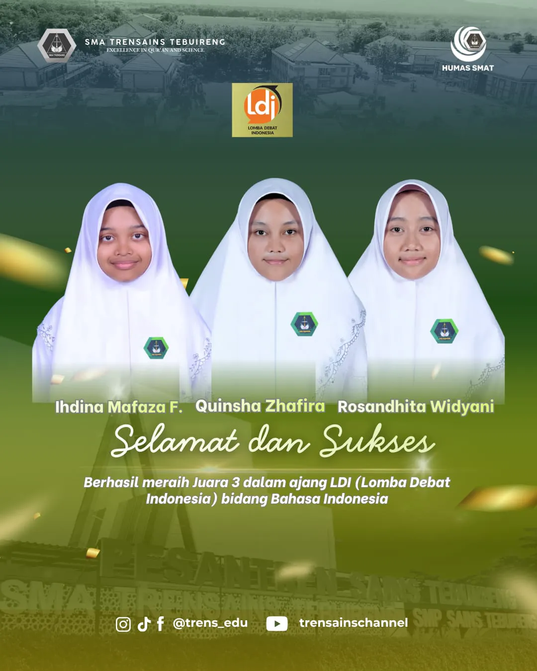 Tim Debat Bahasa Indonesia SMA Trensains Tebuireng Raih Predikat Tim Terbaik III Tingkat Kabupaten Jombang